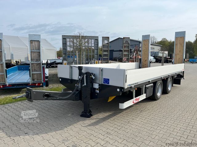 Remorcă cu platformă joasă FLIEGL TPS 140 Bau mit Heckanschr. 6,2m Tandem Plattfor