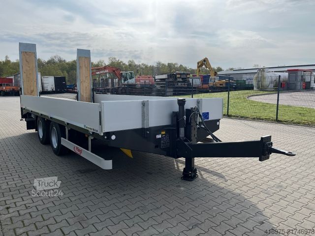 Remorcă cu platformă joasă FLIEGL TPS 140 Bau mit Heckanschr. 6,2m Tandem Plattfor