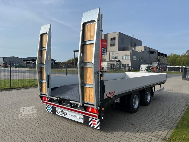 Remorcă cu platformă joasă FLIEGL TPS 140 Bau mit Heckanschr. 6,2m Tandem Plattfor