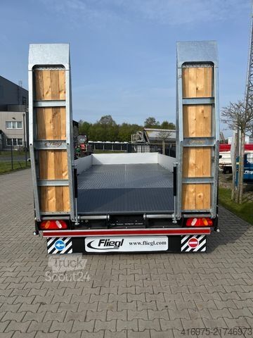 Remorcă cu platformă joasă FLIEGL TPS 140 Bau mit Heckanschr. 6,2m Tandem Plattfor