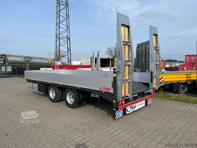 Remorcă cu platformă joasă FLIEGL TPS 140 Bau mit Heckanschr. 6,2m Tandem Plattfor