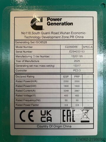 Agregado Cummins C2250D5E - 2.250 kVA Genset - QSK50 - DPX-18536-B