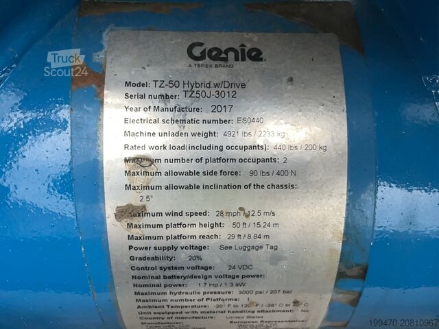 Trailer-Mounted Boom Lift Genie TZ-50 Hybrid w/Drive (17m)