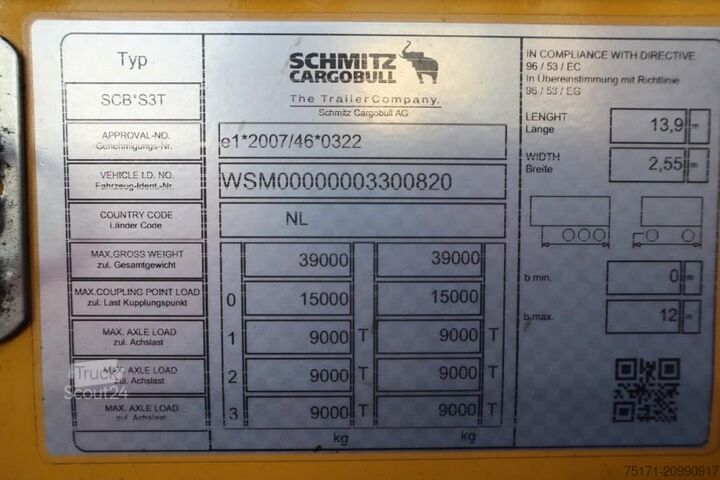 Sliding tarpaulins Schmitz Cargobull SCB3ST CoC Documents, TuV Loading Certificate, Dut