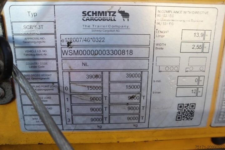 Sliding tarpaulins Schmitz Cargobull SCB3ST CoC Documents, TuV Loading Certificate, Dut