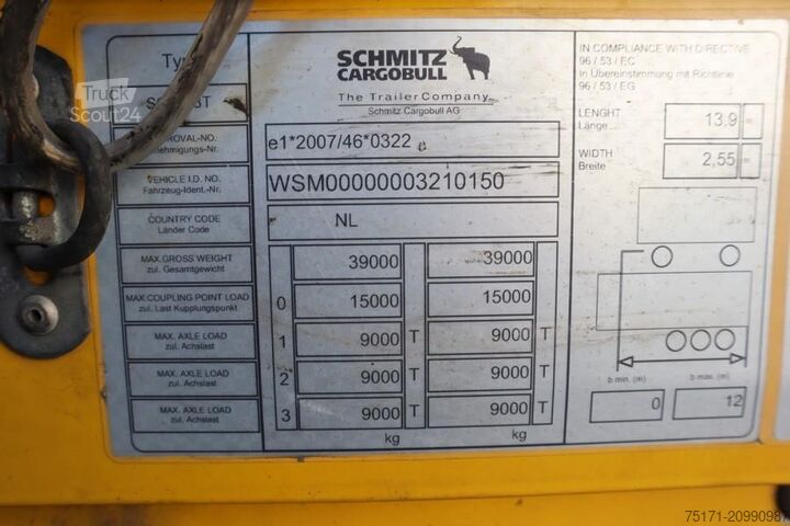 Sliding tarpaulins Schmitz Cargobull SCB3ST CoC Documents, TuV Loading Certificate, Dut