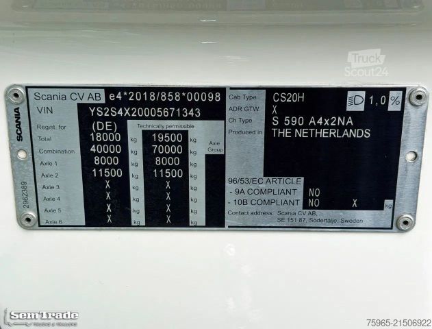 Standard trækkerunit SCANIA 590S V8 NGS RETARDER 2x TANKS ONLY 366.000 KM SU