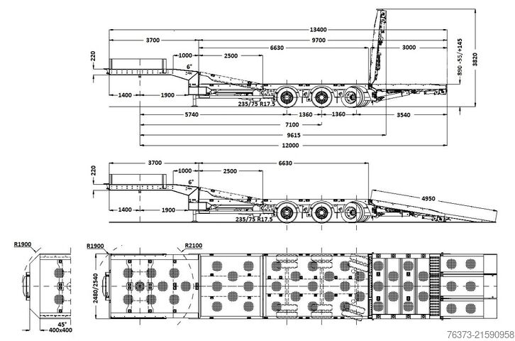 Tieflader-Auflieger für Baumaschinen Faymonville 3-A-Semi-hydr. Ladebo.-abklappbarem Heck