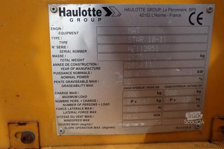 رفع المقص Haulotte STAR 10 Electric, 10m Working Height, 3m Reach, 20