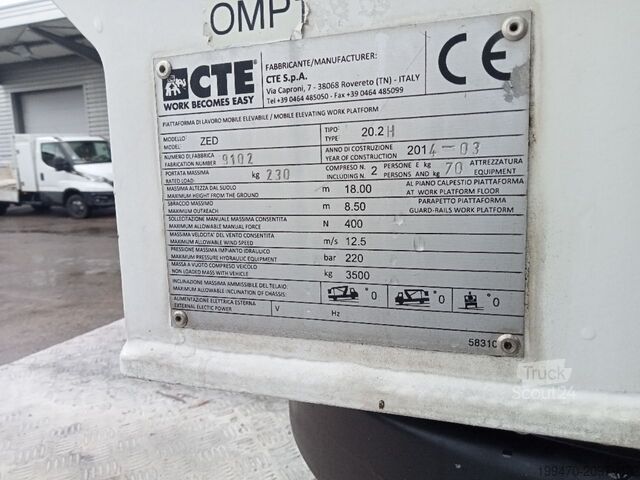 Kravas automobiļa uzkarināmā gaisa darba platforma CTE ZED 20.2 H on Renault 120 DXI Maxity