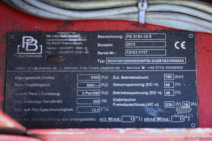 Schaarlift PB Lifttechnik S151-12E Electric, 15m Working Height, 550kg Capac