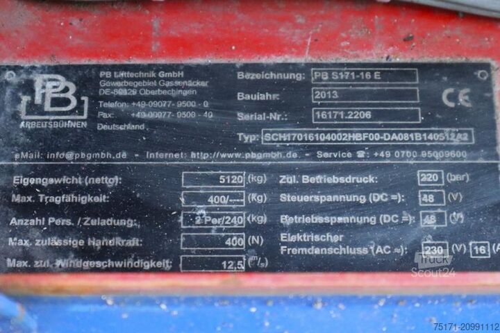 Schaarlift PB Lifttechnik S171-16E Electric, 17.3m Working Height, 400kg Cap