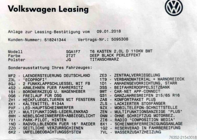 Panel van VW T6 Transporter DSG Automatik