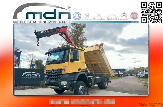 Τρίπλευρο ανατρεπόμενο φορτηγό MERCEDES-BENZ Arocs 1846 4x4 Kipper Kran FUNK AHK 55to