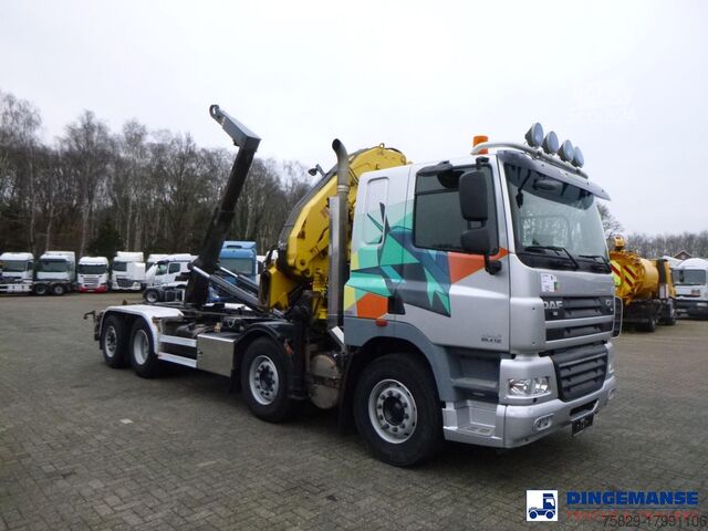 Kranwagen DAF CF 85.410 8x2 Hyva container hook + crane