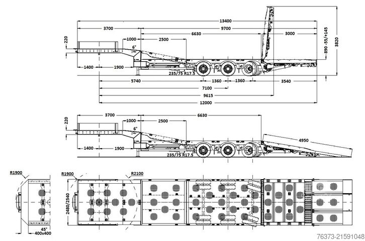 Tieflader-Auflieger für Baumaschinen Faymonville 3-A-Semi-Ladebo.-abklappba.-Heck-Hilfsle