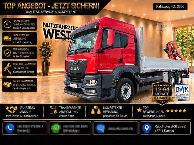 شاحنة مسطحة MAN TGS 26.470 Atlas Kran*Funk*7.700mm Pritsche*