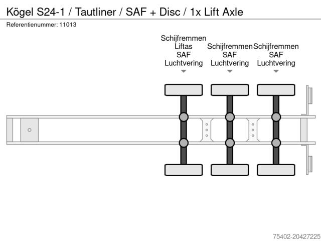 Bâches coulissantes Kögel S24-1 / Tautliner / SAF + Disc / 1x Lift Axle