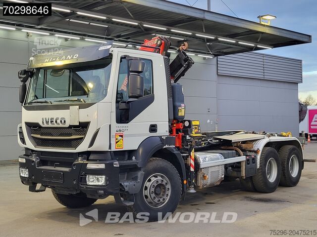 Containertransport (haakarmsysteem) Iveco Trakker 450 6X4 Fassi F120B.2.22 Crane Marrel A...