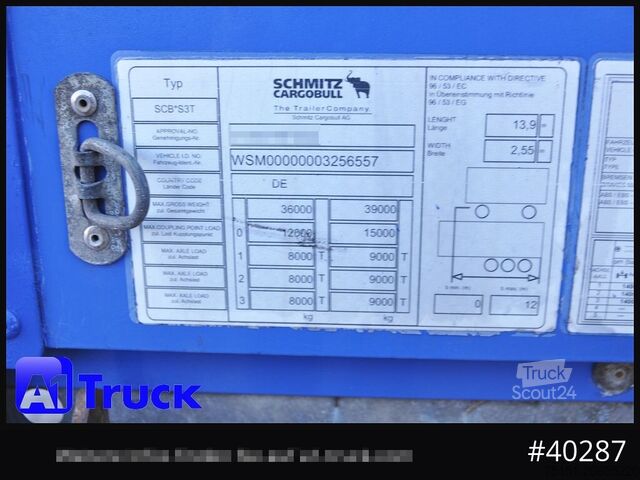Open oplegger met zeil SCHMITZ S01, Code XL, verzinkt, neue Plane, Liftachse, 343.046km