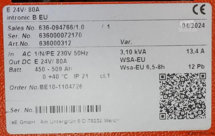 Gabelstaplerbatterie INDUSTRIE AUTOMATION intronic B EU E 24/ 80A