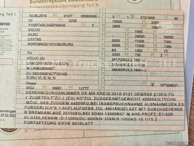 Platforminis sunkvežimis VOLVO FH 500 / 6X2 / I Shift / Atlas Kran / Lenkachse