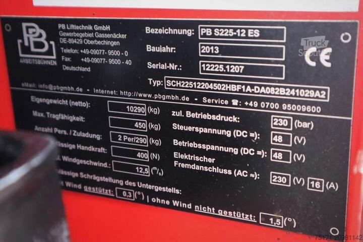 Scissor lift PB Lifttechnik S225-12ES Electric, 4x2 Drive, 22.5m Working Heigh