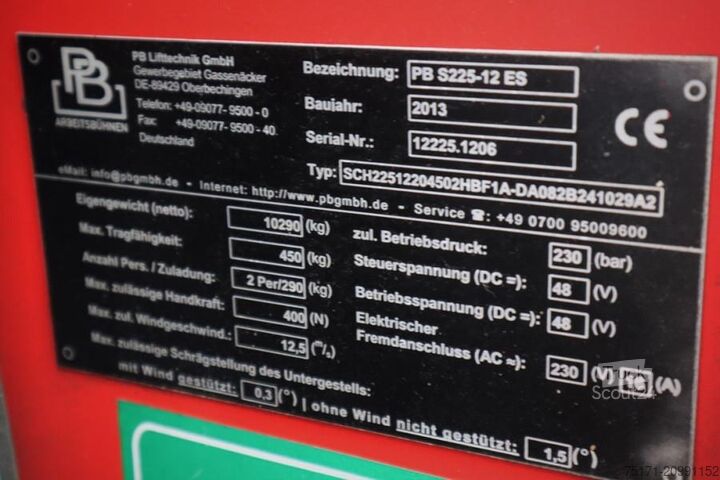 Scissor lift PB Lifttechnik S225-12ES Electric, 4x2 Drive, 22.5m Working Heigh