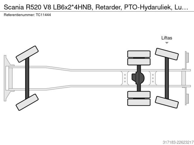 Šasija sa taksijem Scania R520 V8 LB6x2*4HNB, Retarder, PTO-Hydaruliek, L...