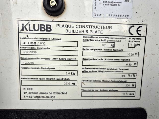 Working platform truck OPEL Movano 2.3 CDTI  /KLUBB K32, 12,5m