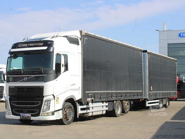 Samochód ciężarowy z plandeką typu platforma VOLVO FH 500, TRANSIT SET, LIFTING AXLE, VEB +, NAVI