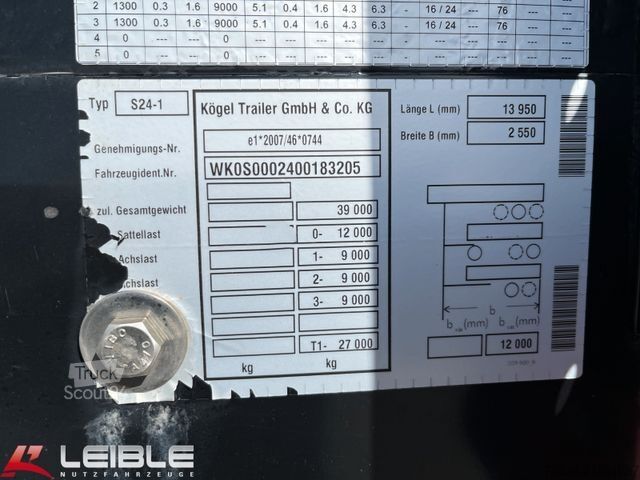 Naczepa otwarta z plandeką KÖGEL SN 24*Standard Tautliner*Zertifikat Code XL*SAF*