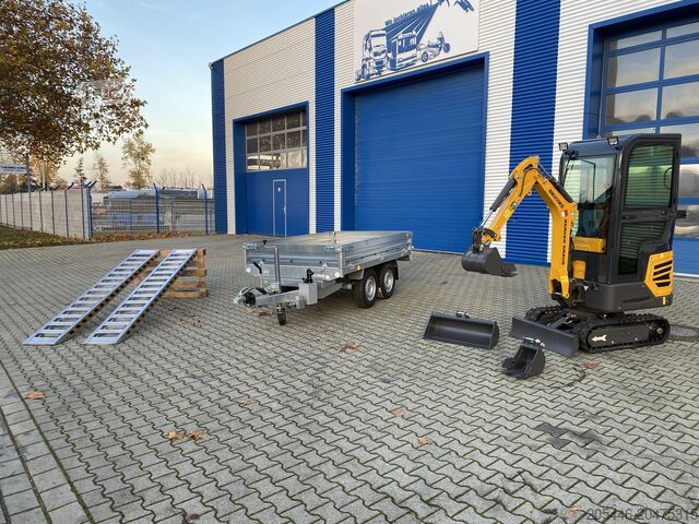 Minigraafmachine met kipperaanhanger en oprijplaten Berger Kraus Minibagger BK950KS im Komplettpaket