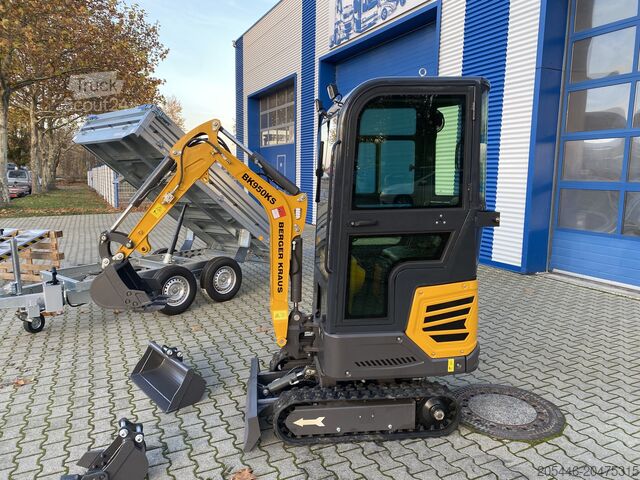 Minigraafmachine met kipperaanhanger en oprijplaten Berger Kraus Minibagger BK950KS im Komplettpaket