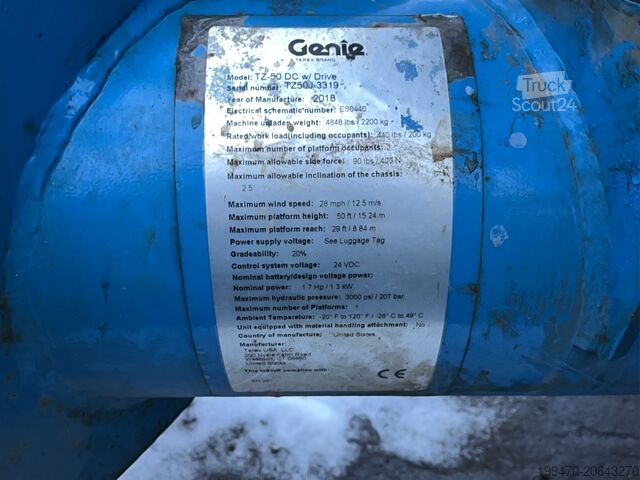 Aanhangwagen gemonteerde hoogwerker Genie TZ-50 DC w/Drive (17m)