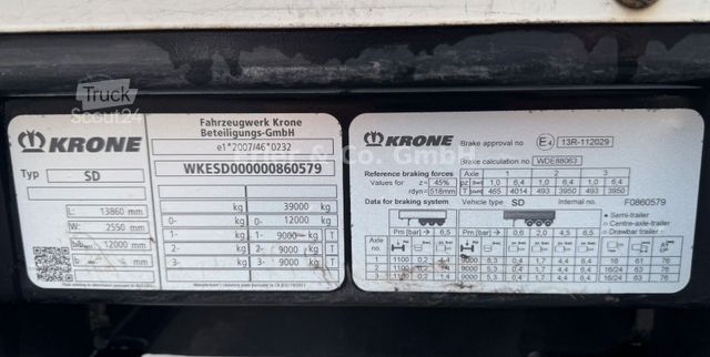 Semirimorchio con telone KRONE Edscha, Liftachse, 385/65