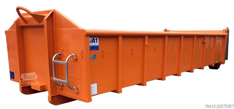 Abrollcontainer A1 Container Normbehälter 15 m³ - Pendelklappe abklappbar - RAL 2011 Tieforange - Abrollcontainer