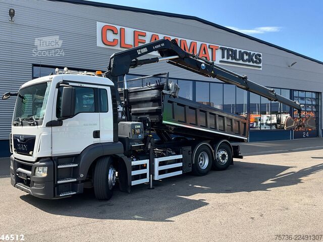 Darus billenőplatós teherautó Man TGS 26.360 Euro 6 Hiab 18 Tonmeter laadkraan Ju...