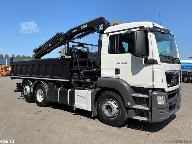 Darus billenőplatós teherautó Man TGS 26.360 Euro 6 Hiab 18 Tonmeter laadkraan Ju...