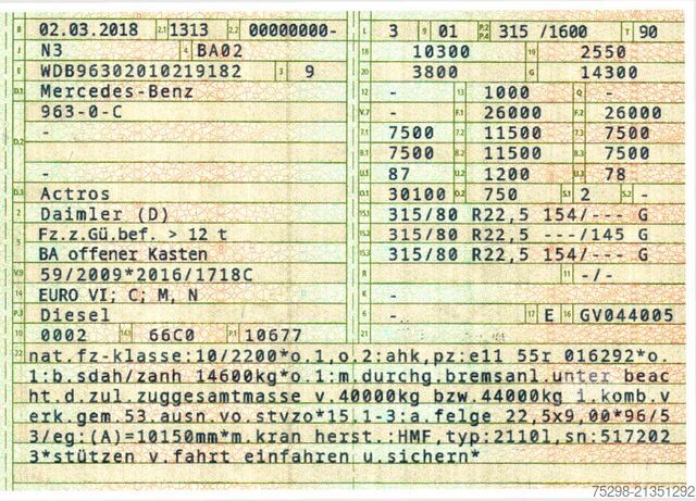 Macara montată pe camion MERCEDES-BENZ Actros 2543 / Baustoff/Retarder/Lenk-Liftachse