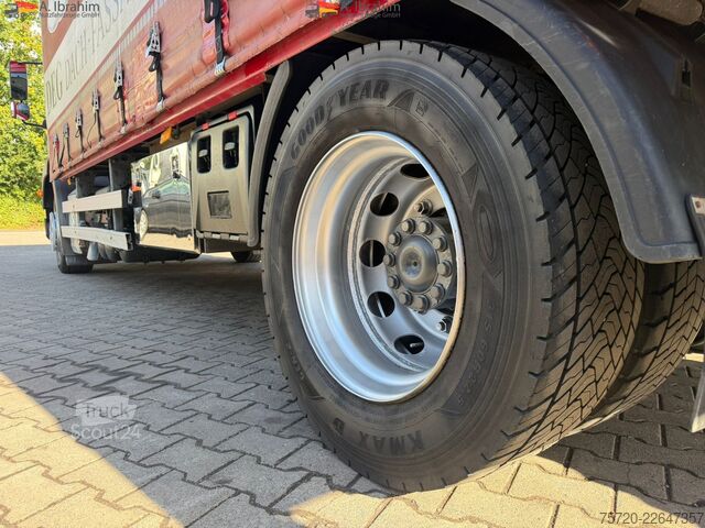 Tovorno vozilo s ravno platformo in ponjavo Mercedes-Benz Axor 1829L Staplerhalterung Schiebeplane Türen hinten