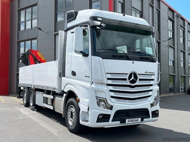 Ciężarówka z płaską platformą MERCEDES-BENZ ACTROS 2548/6X2/KRAN PALFINGER/FASSI AUF LAGER!!