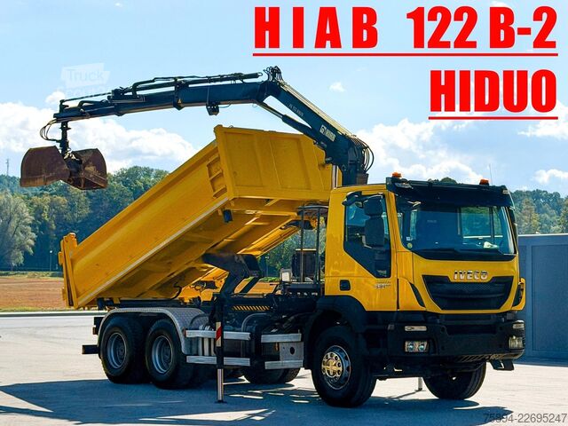 Jeřáb na nákladním automobilu IVECO TRAKKER 360 Kipper 4,90 m HIAB 122 B-2 FUNK 6x4!
