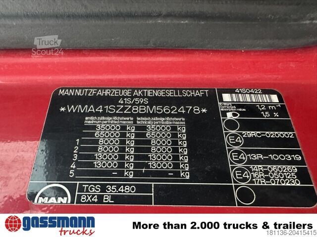 Abrollkipper MAN TGS 35.400 8x4 BL, Schub-Knick bis 6,5m Container