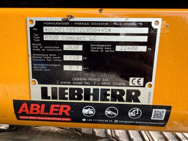 Tela-alustainen kaivinkone LIEBHERR R920 Compact LC Kettenbagger