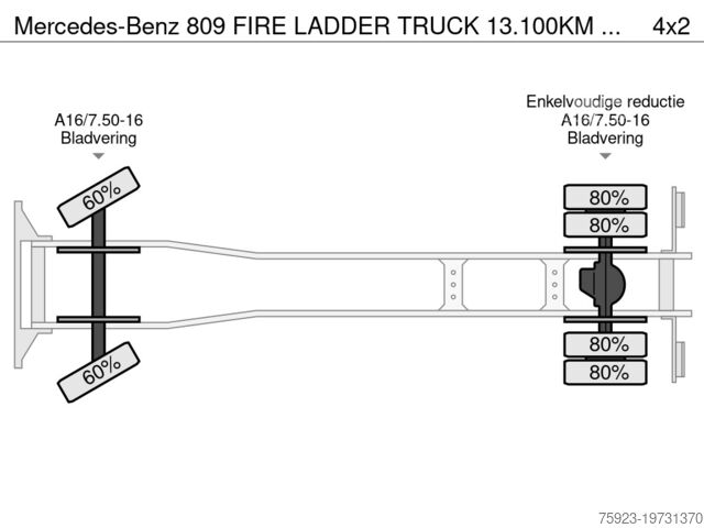 Camión de bomberos Mercedes-Benz 809 FIRE LADDER TRUCK 13.100KM MANUAL GEARBOX