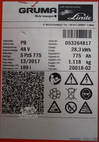 Batteria per carrello elevatore GRUMA 48 Volt 5 PzS 775 Ah