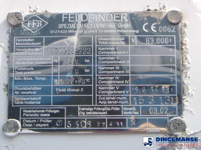 Silo Feldbinder Powder tank alu 63 m3 / 1 comp (tipping)