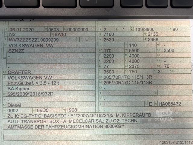 Φορτηγό ανατρεπόμενο βαν VOLKSWAGEN Crafter 5,5 T Pritsche Kipper + Laubgitter *A/C*