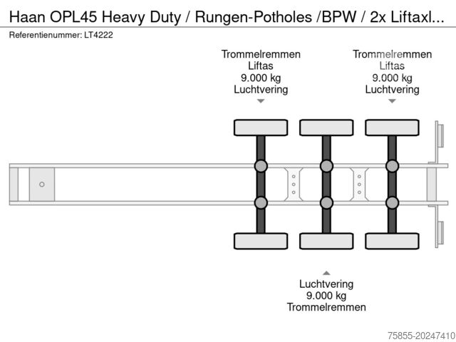 Flatbed Haan OPL45 Heavy Duty / Rungen-Potholes /BPW / 2x Li...